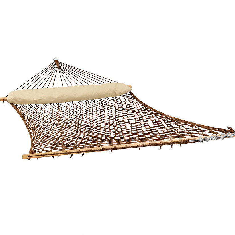 Sunnydaze Double Wide TwoPerson Polyester Rope Hammock with Spreader Bars for Patio, Yard and