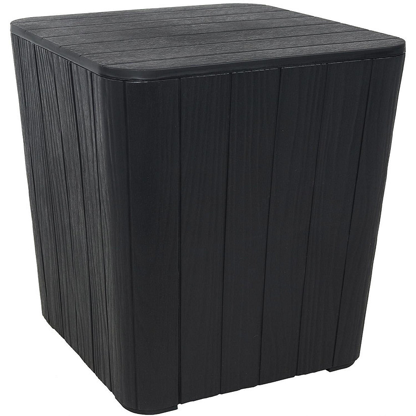 Sunnydaze Faux Wood Design Outdoor Side Table with Storage - 11.5-Gal. - Phantom Gray Image