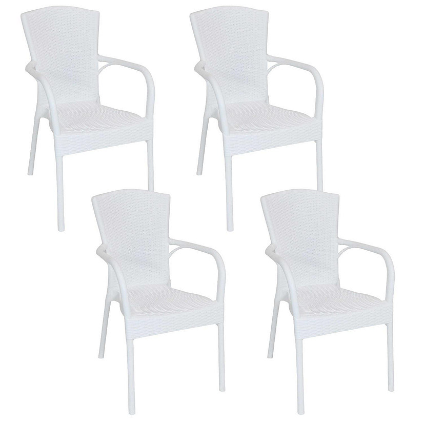 Sunnydaze Faux Wood Design Plastic All-Weather Commercial-Grade Segesta Indoor/Outdoor Patio Dining Chair, White, 4pk Image