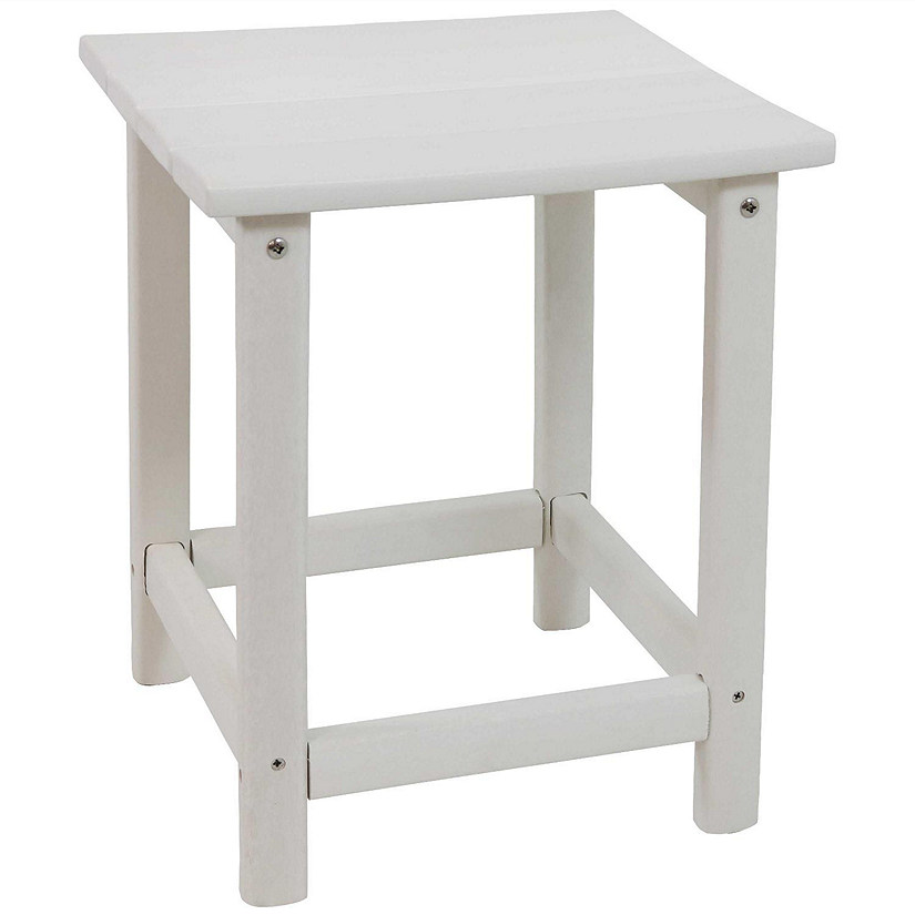Sunnydaze Faux Wood Design Plastic All-Weather Square Modern Adirondack Side Table, White Image