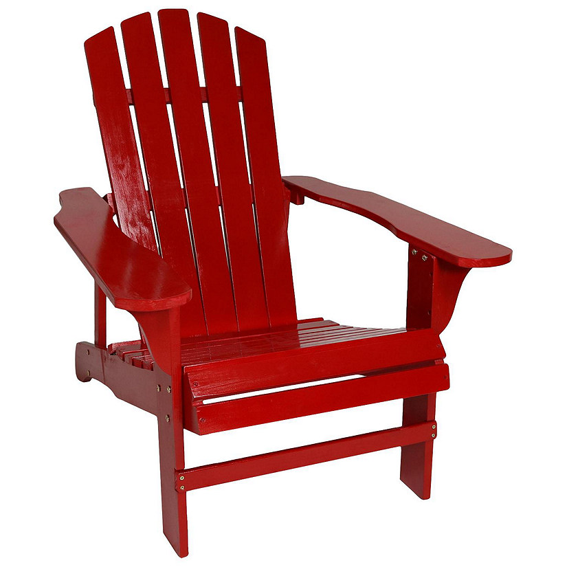 Sunnydaze Fir Wood Painted Finish Coastal Bliss Outdoor Adirondack Chair, Red Image