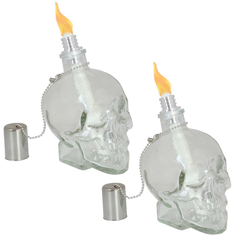 Sunnydaze Grinning Skull Glass Tabletop Torches - Clear - 2-Pack Image
