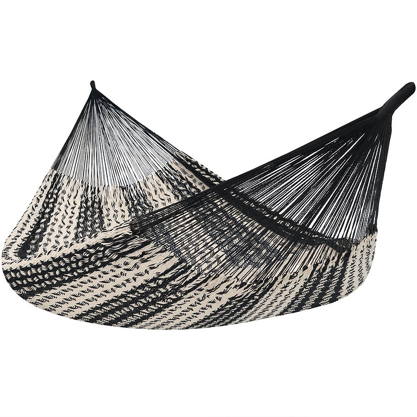 Sunnydaze Heavy-Duty Family Size XXL Mayan Hammock with Thick Cord - 625 lb Weight Capacity - Black/Natural Image