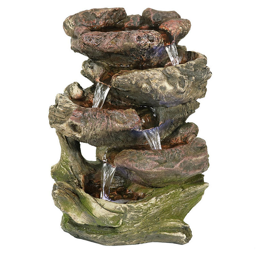 Sunnydaze Indoor Decorative Calming 5-Step Rock Falls Waterfall Tabletop Water Fountain with LED Lights - 14" Image