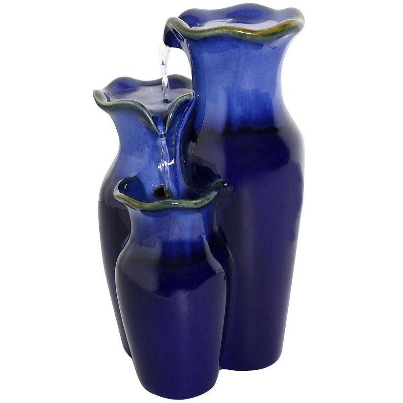 Sunnydaze Indoor Decorative Smooth Ceramic Glazed Pitchers Desktop Tabletop Water Fountain - 11" - Blue Image