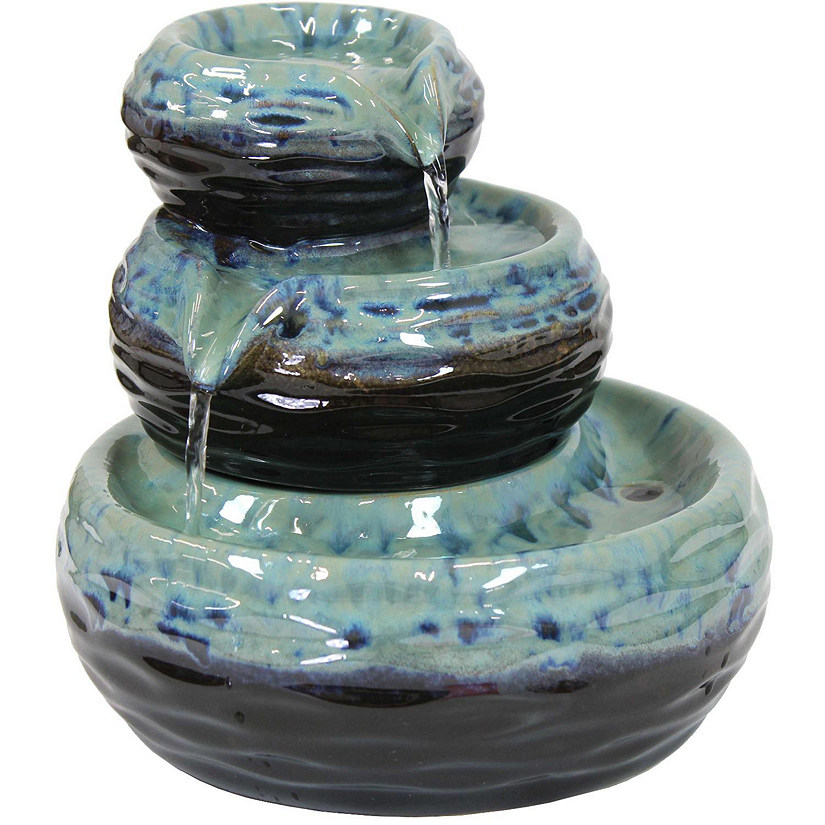 Sunnydaze Indoor Home Decorative Glazed Ceramic 3-Tiered Modern Textured Bowls Tabletop Water Fountain - 7" Image