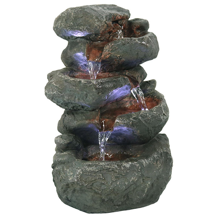 Sunnydaze Indoor Home Decorative Relaxing Stacked Rocks Tabletop Water Fountain with LED Lights - 10" Image