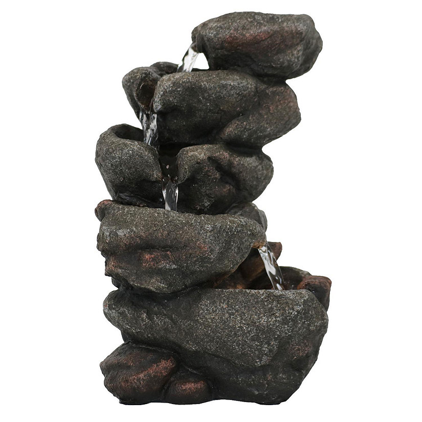 Sunnydaze Indoor Office Entryway Tabletop Serene Rocky Falls Water Fountain Feature with LED Light - 10" Image