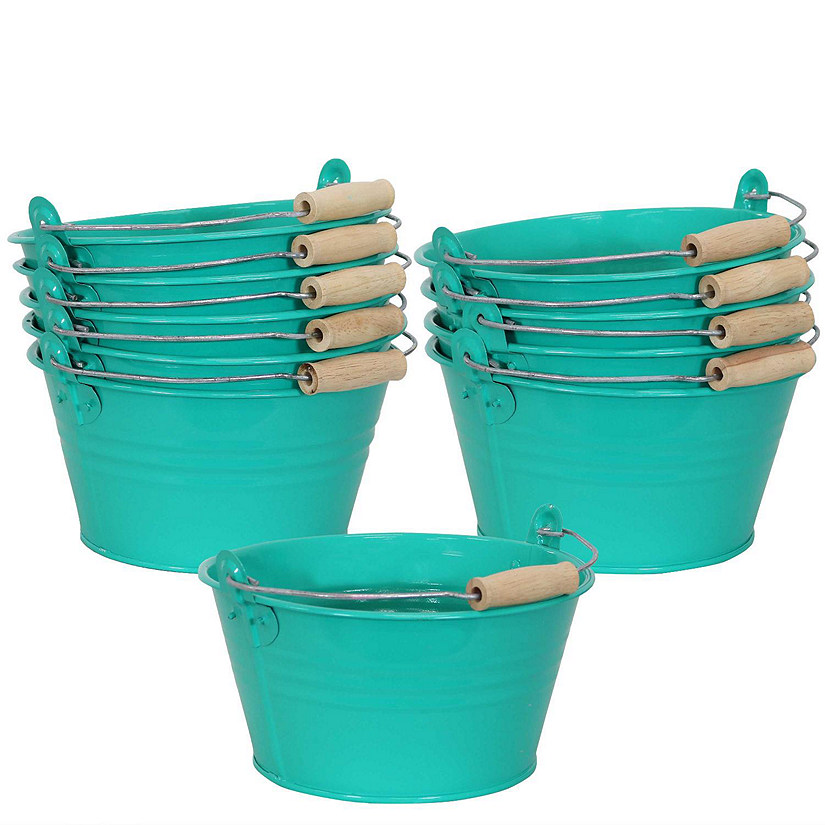 Sunnydaze Indoor Organizational and Decorative Party Galvanized Steel Bucket with Handle - Teal - 10pk Image