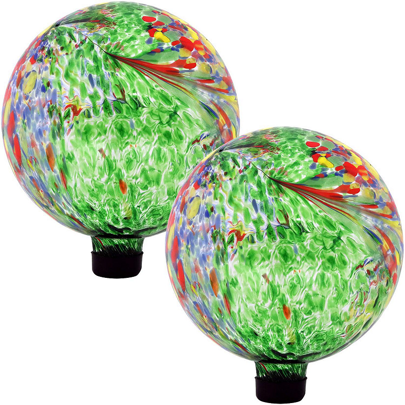 Sunnydaze Indoor/Outdoor Artistic Glass Gazing Ball Globe for Lawn, Patio or Indoors - 10" Diameter - Green - 2-Pack Image
