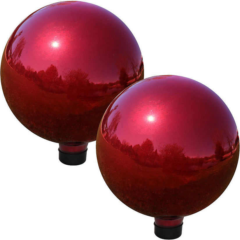 Sunnydaze Indoor/Outdoor Gazing Globe Glass Mirror Balls with Stainless Steel Finish - 10" Diameter - Red - 2-Pack Image