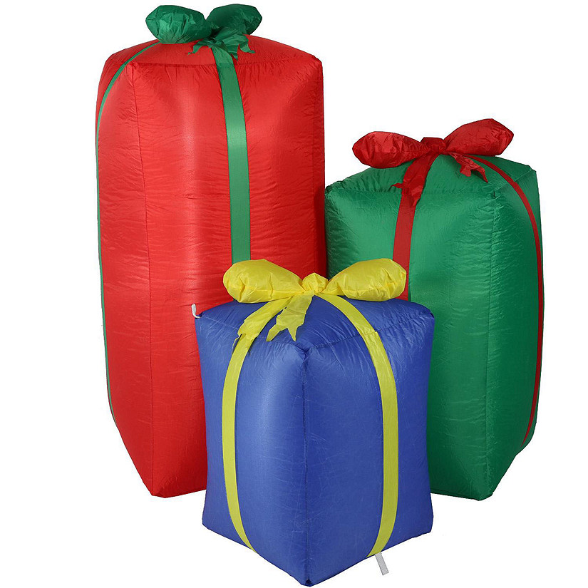 Sunnydaze Indoor/Outdoor Holiday Present Trio Christmas Inflatable Yard Decoration - 49.5" Image