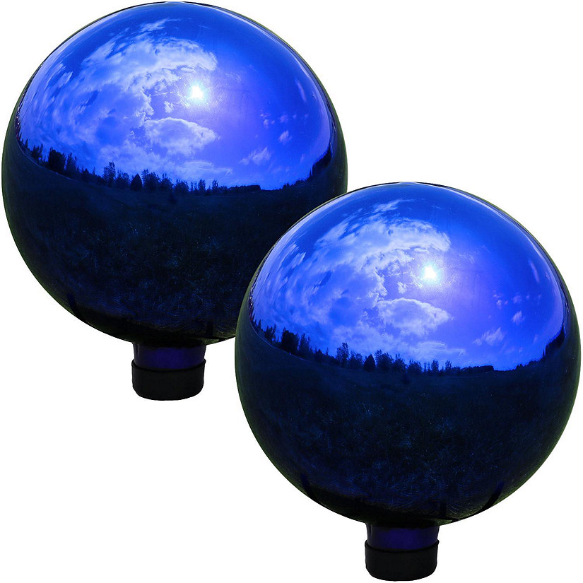 Sunnydaze Indoor/Outdoor Mirrored Surface Gazing Globe Ball for Lawn, Patio or Indoors - 10" Diameter - Blue - Set of 2 Image