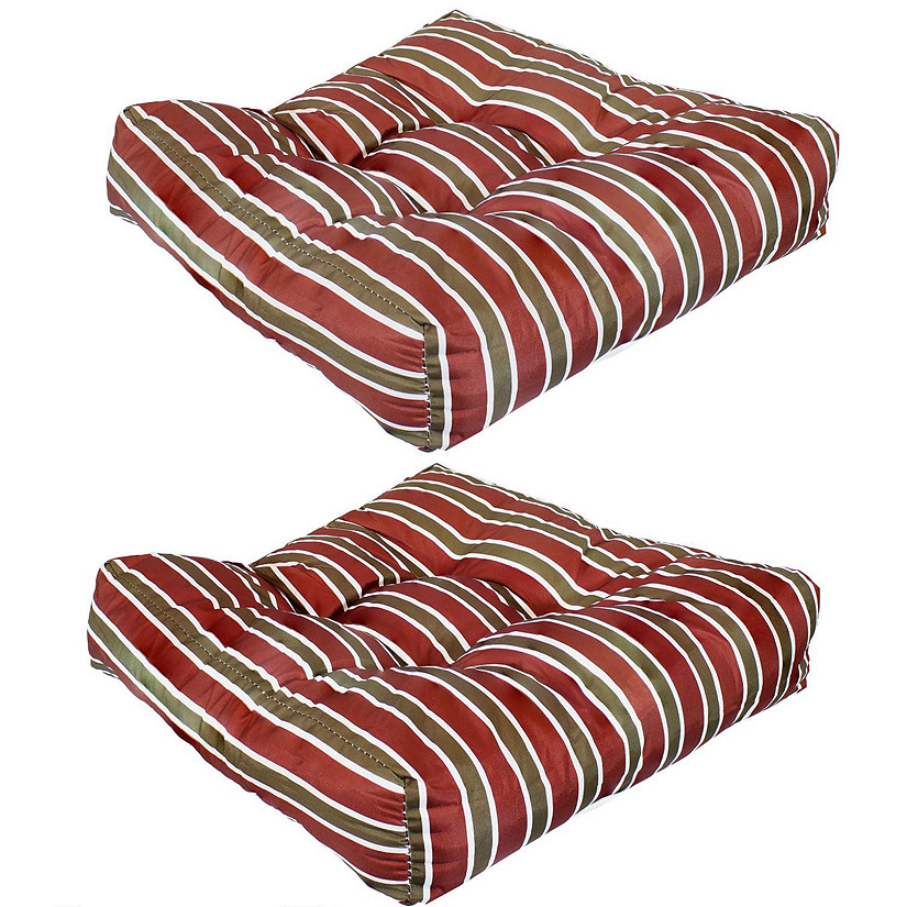 Sunnydaze Indoor/Outdoor Patio Dining Replacement Square Tufted Seat and Back Cushions - Classic Red Stripe - 2pk Image
