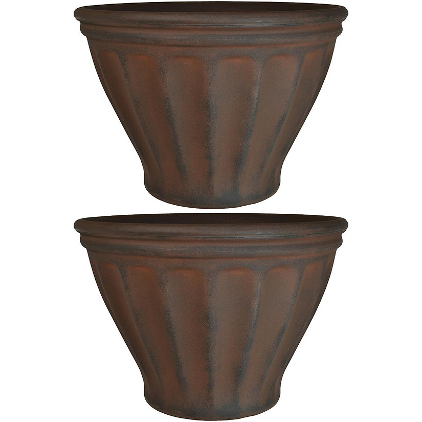 Sunnydaze Indoor/Outdoor Patio, Garden, or Porch Weather-Resistant  Double-Walled Charlotte Flower Pot Planter - 16 - Rust Finish - 2pk