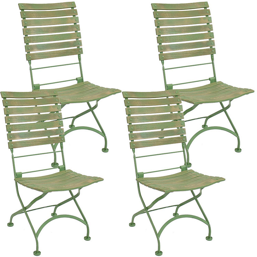 Sunnydaze Indoor/Outdoor Patio or Dining Cafe Couleur Chestnut Wooden Folding Bistro Chair - Green - 4pk Image
