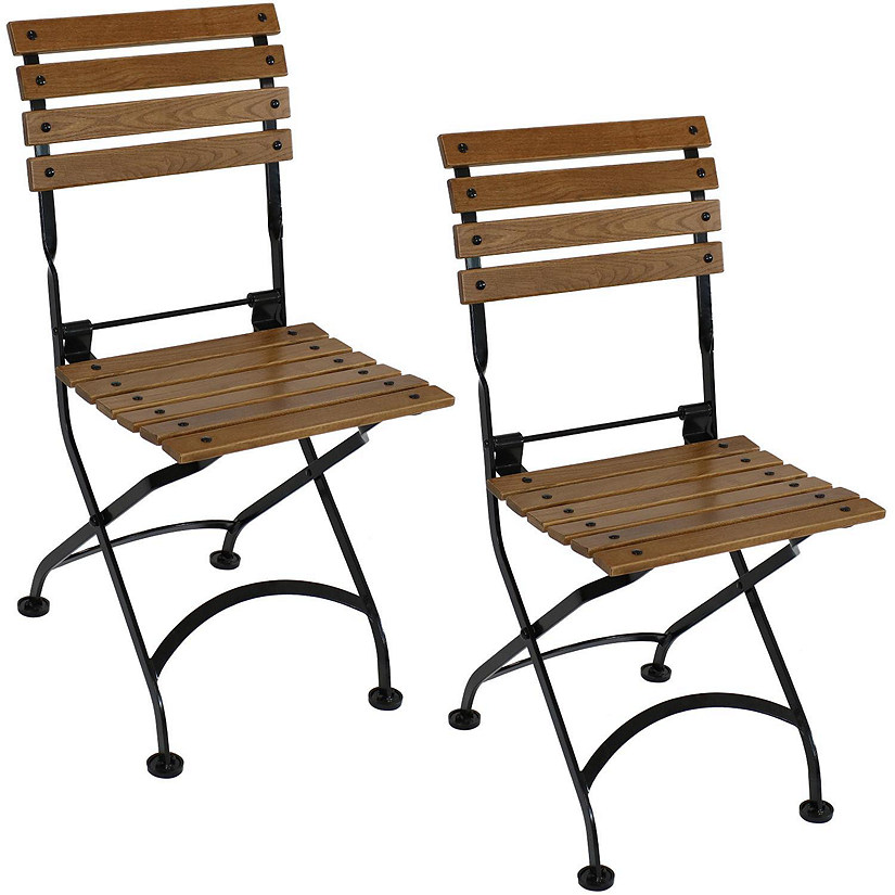 Sunnydaze Indoor/Outdoor Patio or Dining Chestnut Wooden Folding Bistro Arm Chair - Brown - 2pk Image