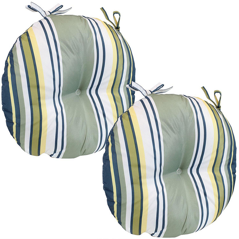 Sunnydaze Indoor/Outdoor Polyester Replacement Round Bistro Chair Seat Cushions - 15" - Earth Tone Stripes - 2pk Image