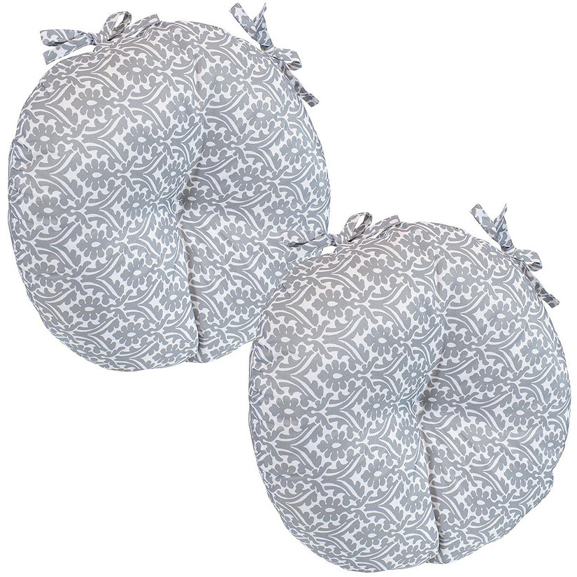 Sunnydaze Indoor/Outdoor Polyester Replacement Round Bistro Chair Seat Cushions - 15" - Gray Damask - 2pk Image