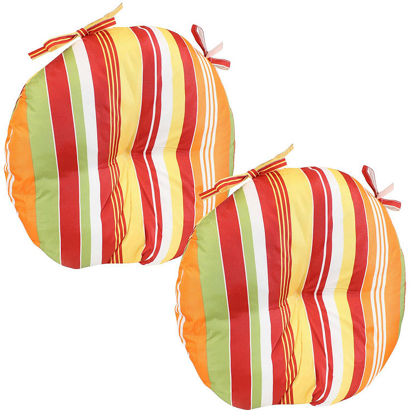Sunnydaze Indoor/Outdoor Polyester Replacement Round Bistro Chair Seat Cushions - 15" - Sherbert Stripes - 2pk Image