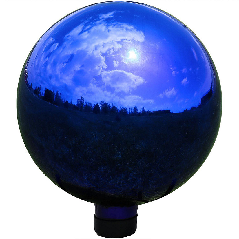 Sunnydaze Indoor/Outdoor Reflective Mirrored Surface Garden Gazing Globe Ball with Stemmed Bottom and Rubber Cap - 10" Diameter - Blue Image