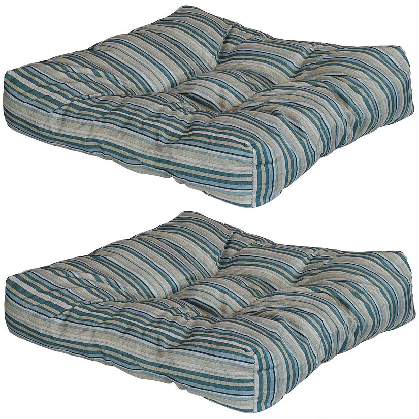 Sunnydaze Indoor/Outdoor Replacement Square Tufted Patio Chair Seat and Back Cushions - 20" - Neutral Stripes - 2pk Image