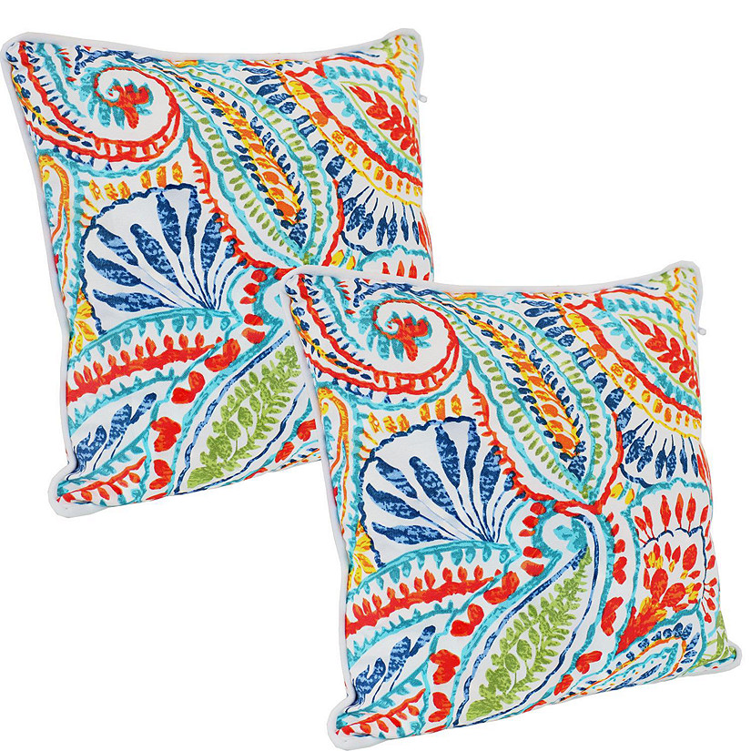 Sunnydaze Indoor/Outdoor Square Accent Decorative Throw Pillows for Patio or Living Room Furniture - 16" - Bold Paisley - 2pc Image
