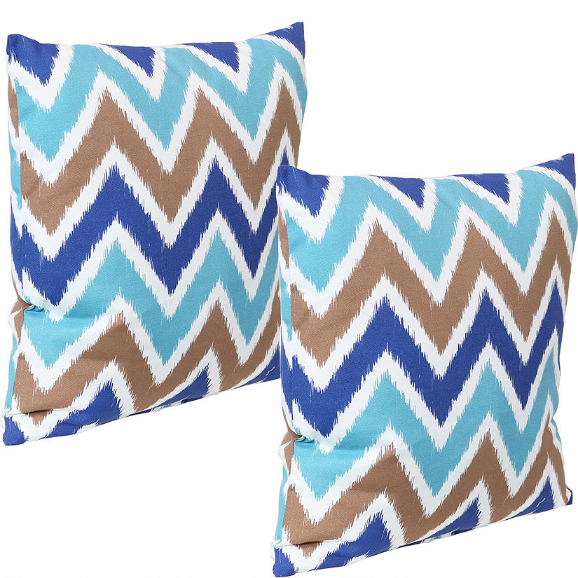 Sunnydaze Indoor/Outdoor Weather-Resistant Polyester Square Decorative Pillow with Zipper Closure - 17" x 17" - Chevron Bliss - 2pk Image