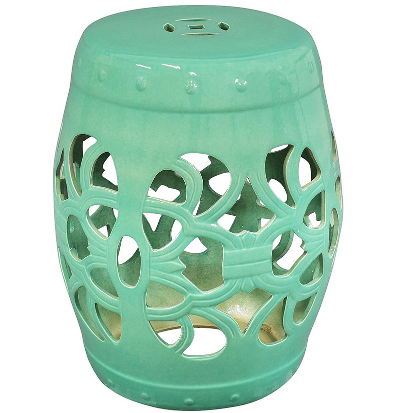 Sunnydaze Knotted Quatrefoil Decorative Ceramic Garden Stool - 18" - Jade Image