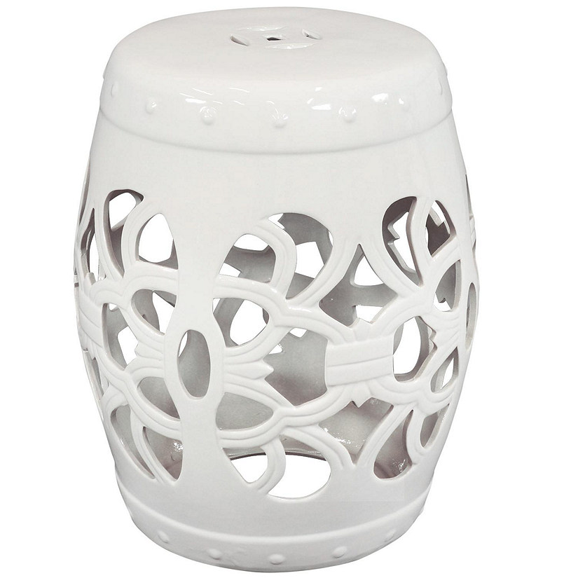 Sunnydaze Knotted Quatrefoil Decorative Ceramic Garden Stool - 18" - White Image