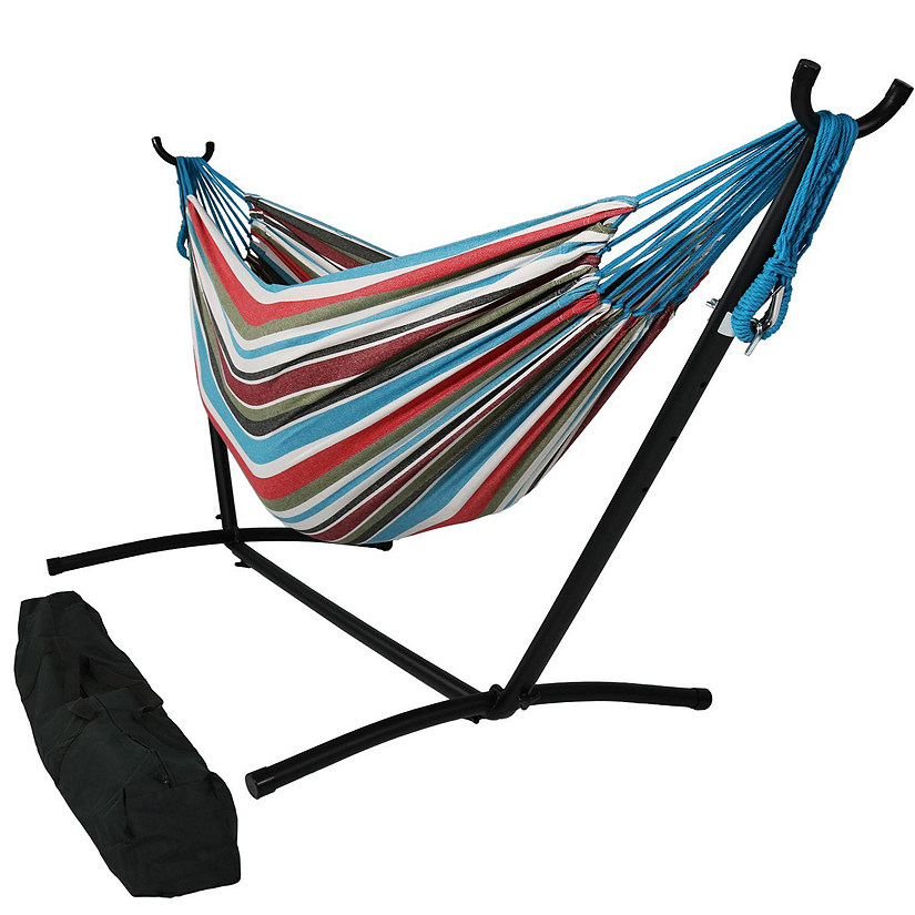 Sunnydaze Large Double Brazilian Hammock with Stand and Carrying Case - 400 lb Weight Capacity - Cool Breeze Image