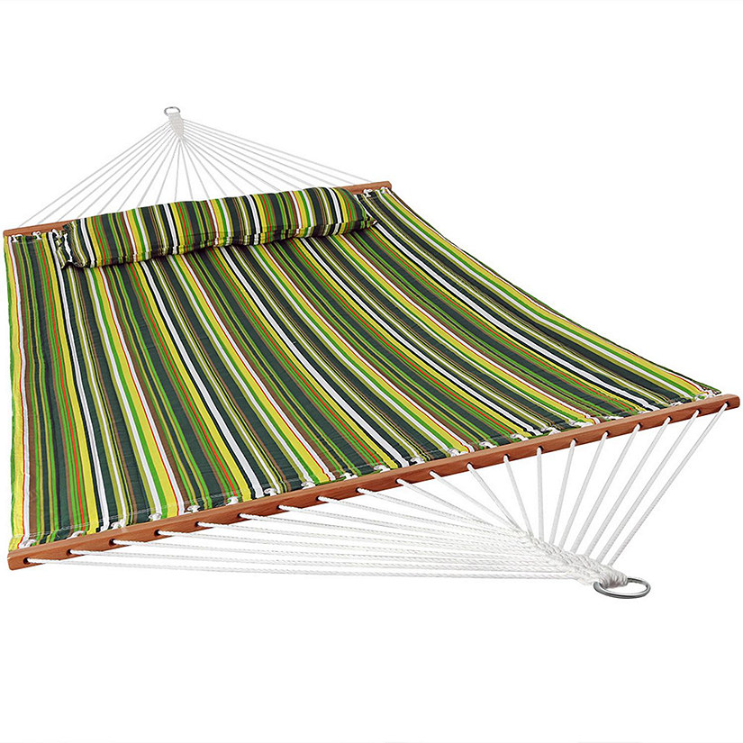 Sunnydaze Large Heavy-Duty Two-Person Quilted Fabric Hammock with Spreader Bars - 450 lb Weight Capacity - Melon Stripe Image