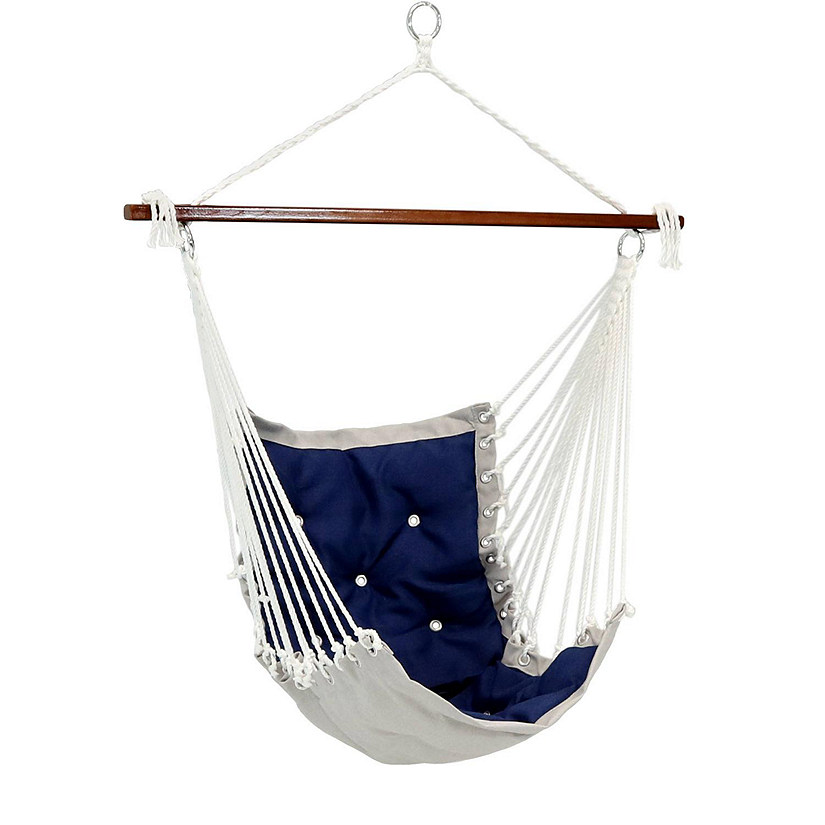 Sunnydaze Large Tufted Victorian Hammock Chair Swing for Backyard and Patio - 300 lb Weight Capacity - Navy Blue Image