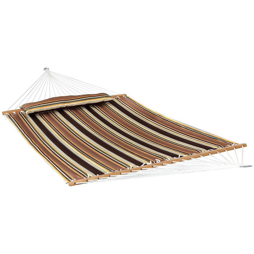 Sunnydaze Large Two-Person Quilted Fabric Hammock with Spreader Bars and Detachable Pillow - 450 lb Weight Capacity - Sandy Beach Image