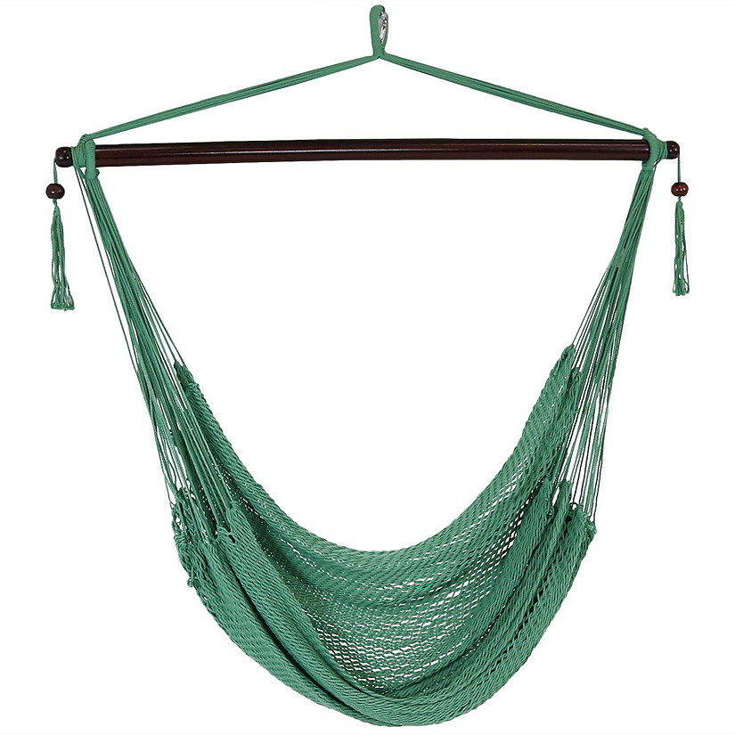 Sunnydaze Modern Boho-Style Soft-Spun Polyester Rope Hanging Caribbean XL Hammock Chair for Yard, Balcony, and Garden - Jungle Green Image