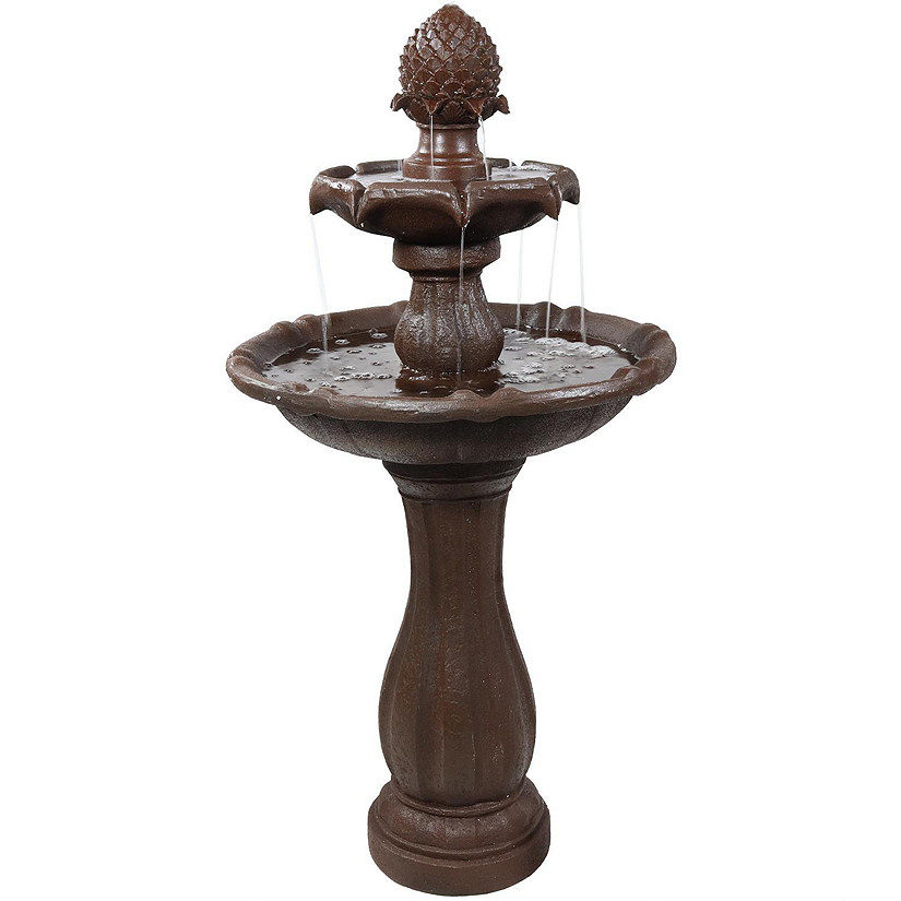 Sunnydaze Outdoor 2-Tier Pineapple Solar Powered Water Fountain with Battery Backup and Submersible Pump - 46" - Rust Finish Image