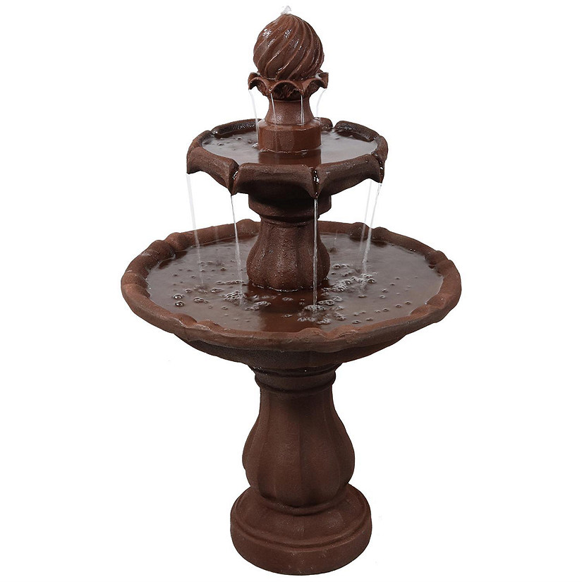 Sunnydaze Outdoor 2-Tier Solar Powered Water Fountain with Battery Backup and Submersible Pump - 35" - Rust Finish Image