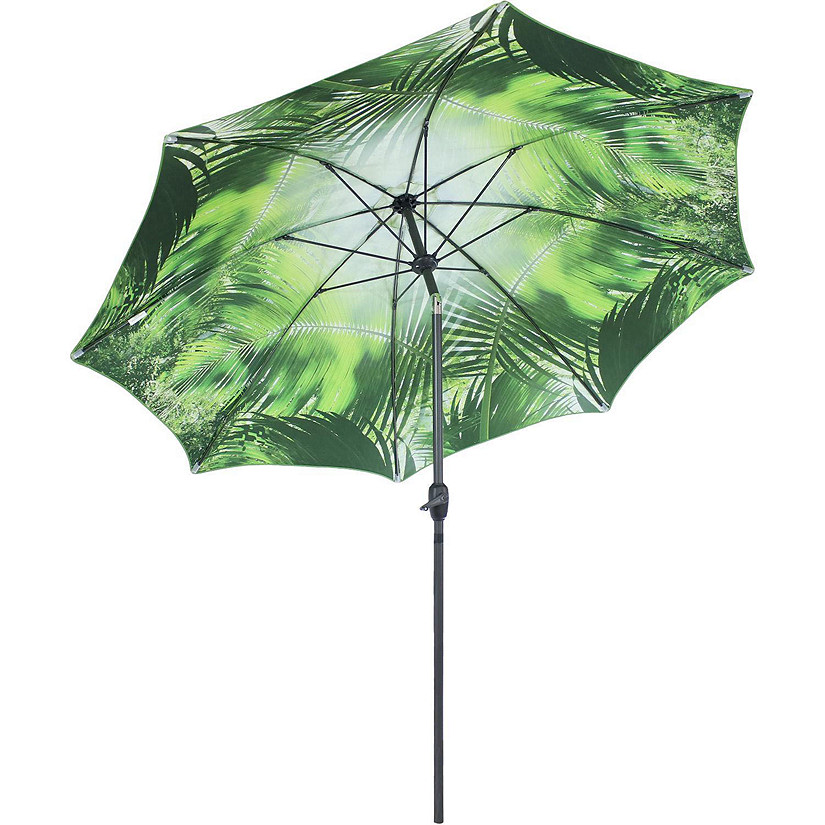 Sunnydaze Outdoor Aluminum Inside Out Patio Umbrella with Push Button Tilt and Crank - 9' - Green Tropical Leaf Image