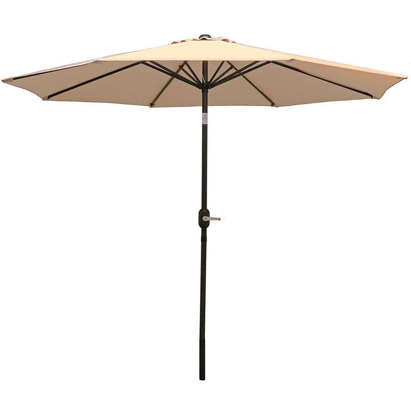 Sunnydaze Outdoor Aluminum Patio Table Umbrella with Polyester Canopy and Push Button Tilt and Crank - 9' - Beige Image