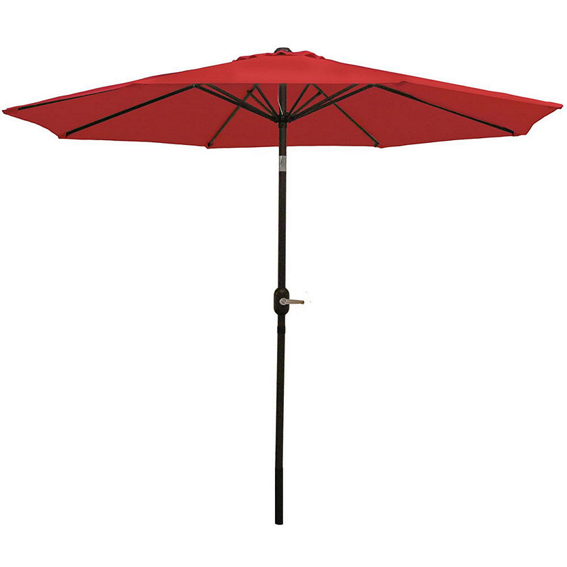 Sunnydaze Outdoor Aluminum Patio Table Umbrella with Polyester Canopy and Push Button Tilt and Crank - 9' - Red Image