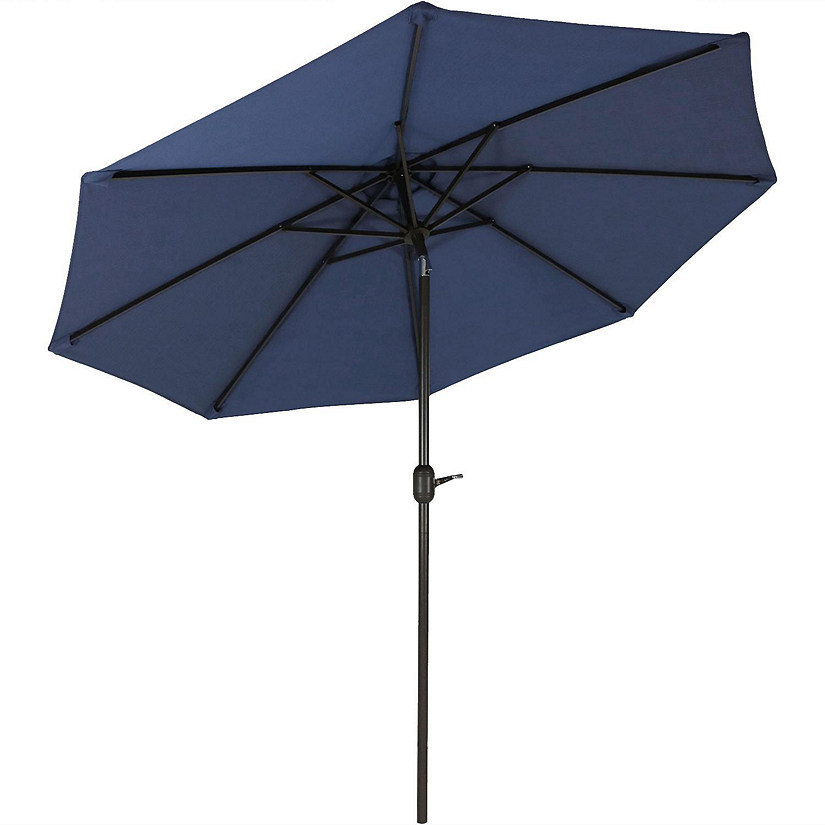 Sunnydaze Outdoor Aluminum Patio Umbrella with Fade-Resistant Canopy and Auto Tilt and Crank - 9' - Navy Blue Image