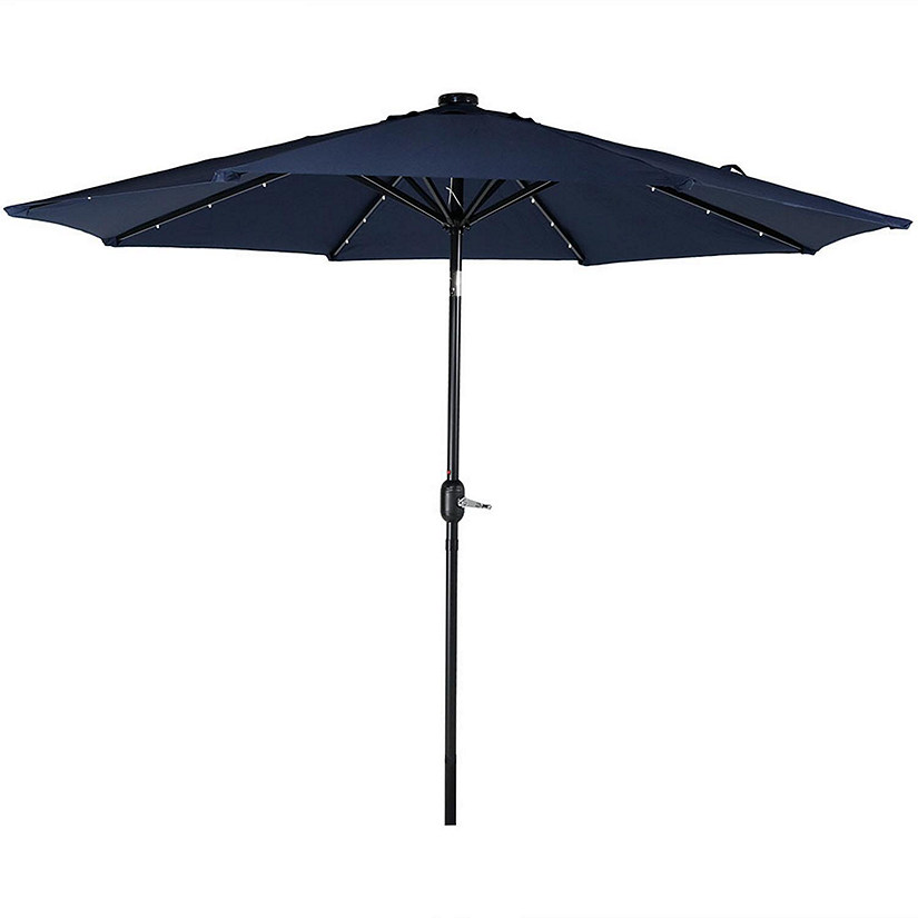 Sunnydaze Outdoor Aluminum Pool Patio Umbrella with Solar LED Lights, Tilt, and Crank - 9' - Navy Blue Image