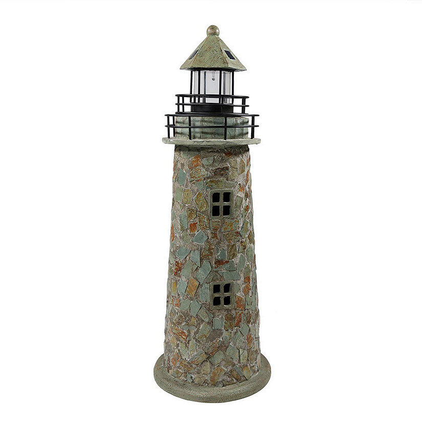 Sunnydaze Outdoor Backyard Garden Nautical Lighthouse Solar LED Pathlight Statue Figurine - 36" - Cobblestone Image