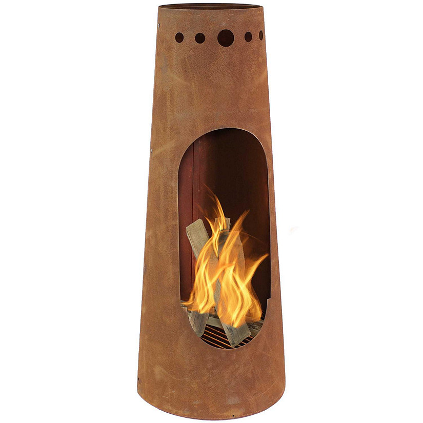 Sunnydaze Outdoor Backyard Patio Steel Santa Fe Wood-Burning Fire Pit Chiminea with Wood Grate - 50" - Rustic Finish Image