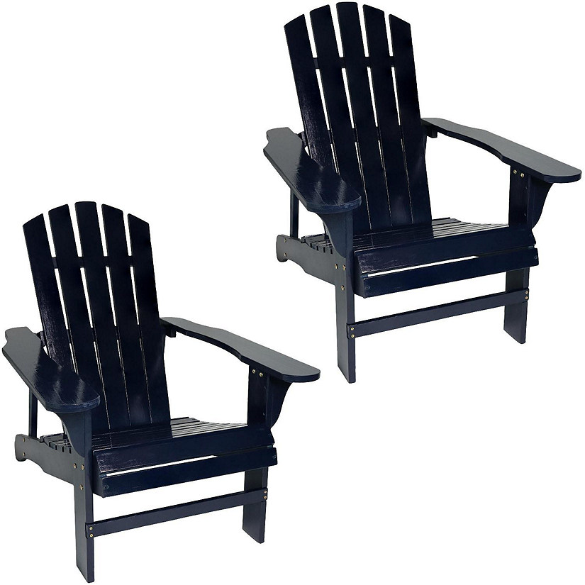 Sunnydaze Outdoor Coastal Bliss Painted Fir Wood Lounge Backyard Patio Adirondack Chair - Navy Blue - 2pk Image
