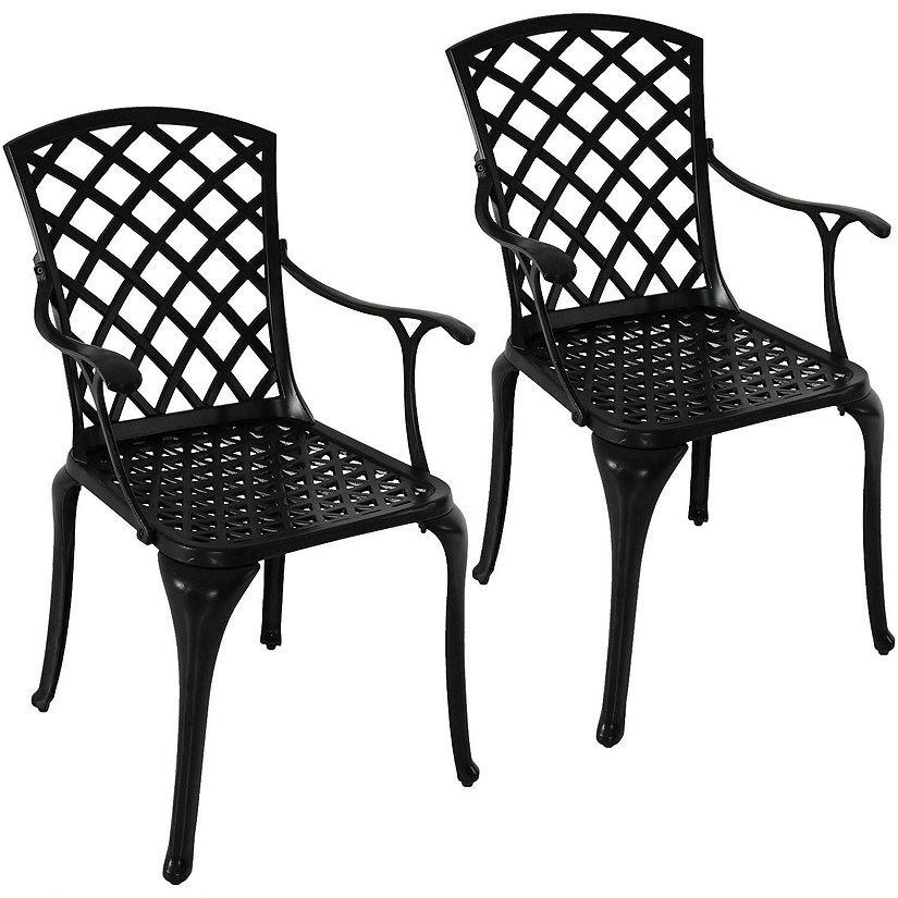 Sunnydaze Outdoor Crossweave Design Black Cast Aluminum Patio Dining Chair, 2pk Image