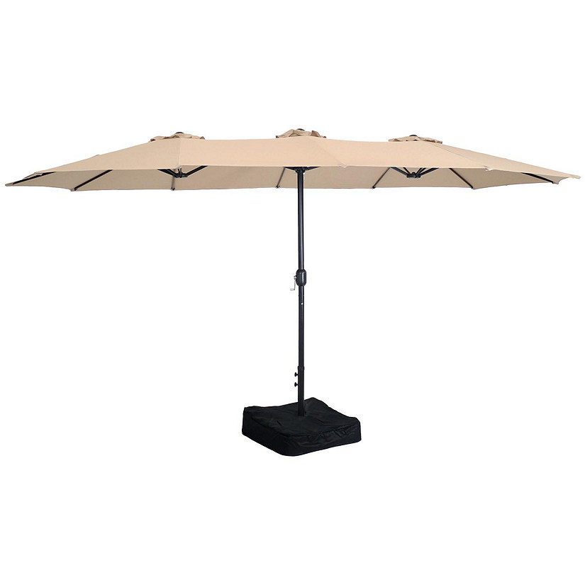 Sunnydaze Outdoor Double-Sided Patio Umbrella with Crank and Sandbag Base - 15' - Tan Image