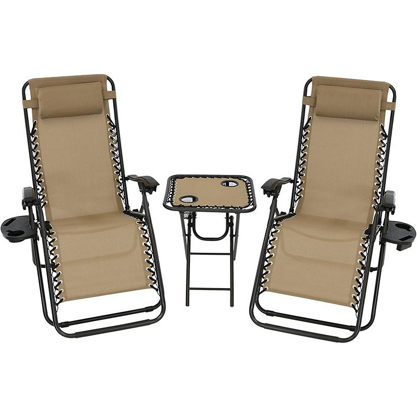 Sunnydaze Outdoor FadeResistant Zero Gravity Chairs with Patio Table, Cup Holders, and Pillows
