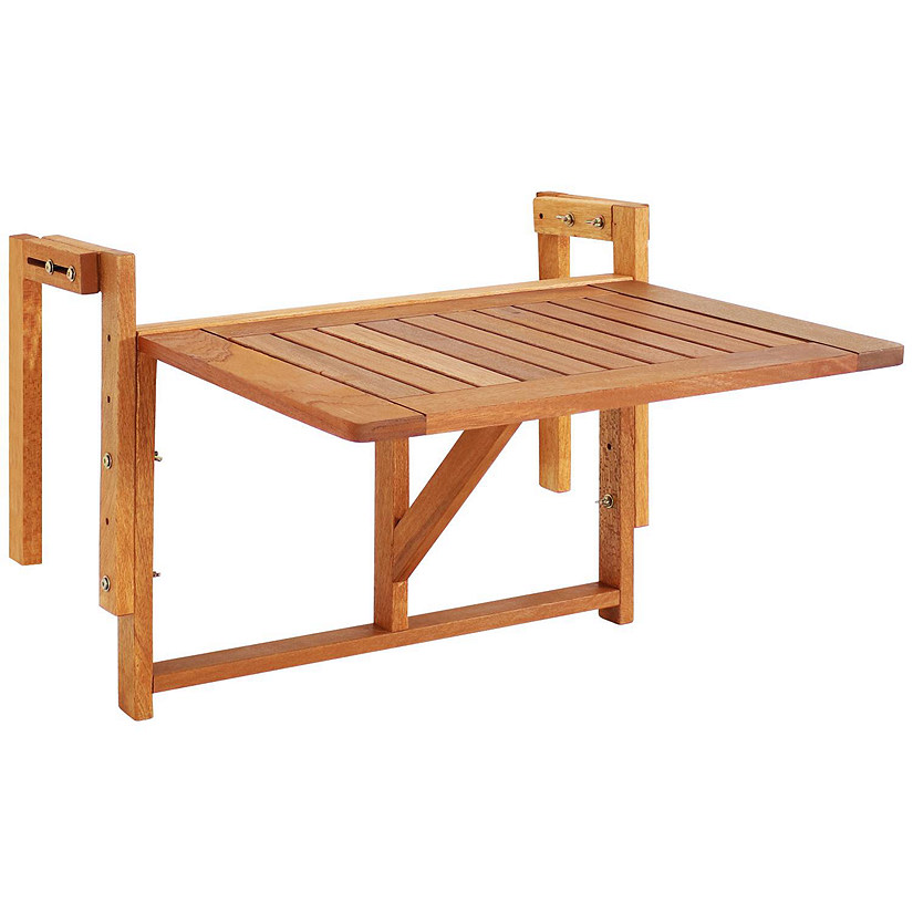 Sunnydaze Outdoor Folding Balcony Railing Table - Meranti Wood Construction - Brown Image