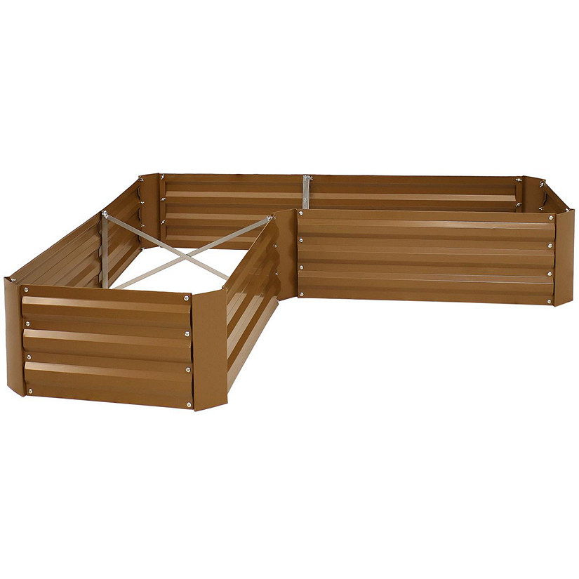 Sunnydaze Outdoor Galvanized Steel L-Shaped Raised Garden Bed for Plants, Vegetables, and Flowers - 59.5" - Brown Image